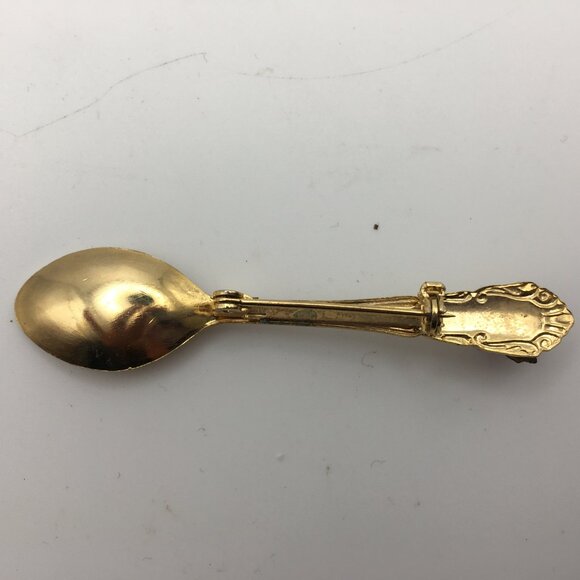 Vintage Small Gold Tone Spoon Pin Brooch Jewelry Amethyst Maple Leaf 2 1/2" - Picture 8 of 11